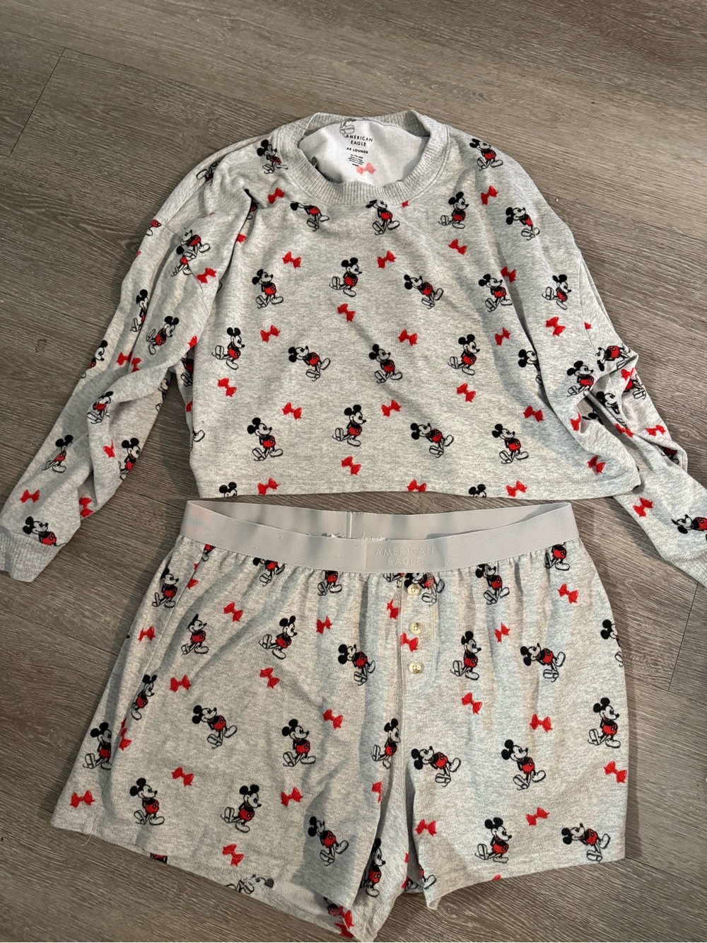AE x Disney lounge long sleeve and boxer set grey with Mickey Mouse